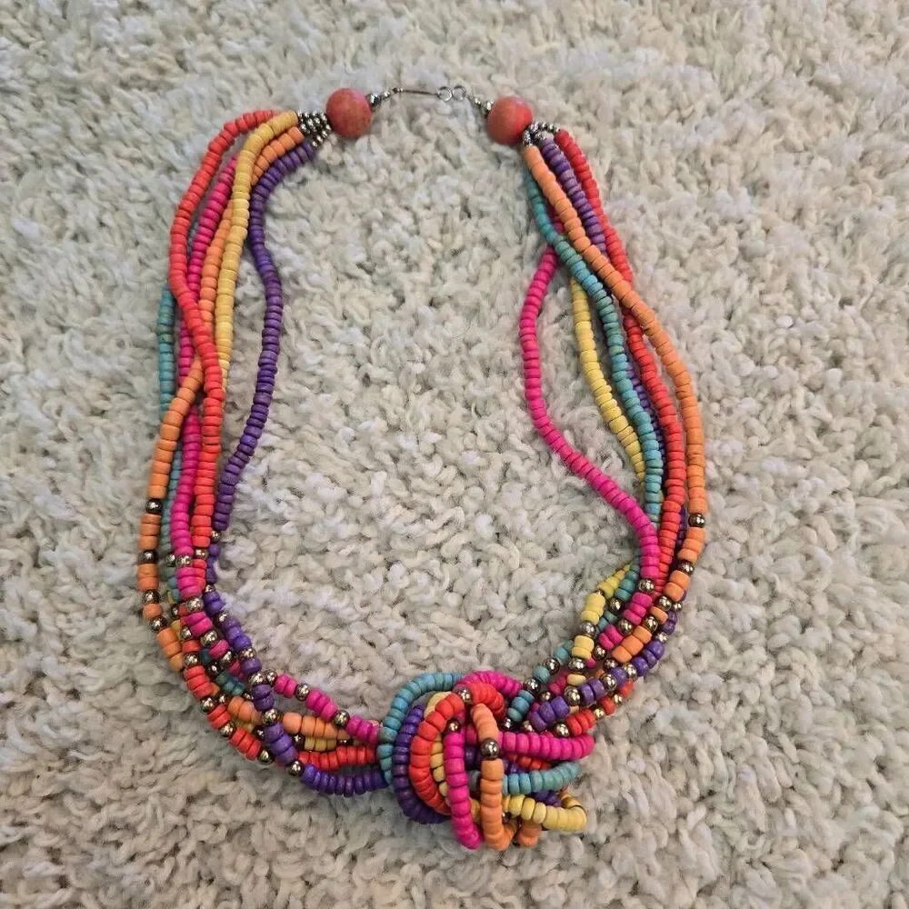 Colorful Wood Bead Multi Strand Necklace